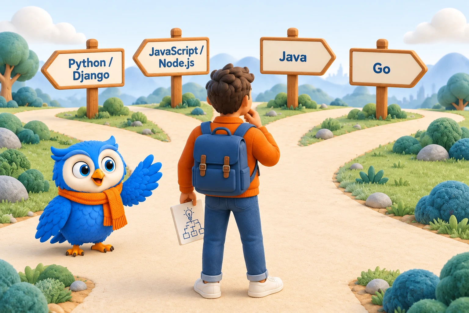 Выбор между маршрутами Python и Django, JavaScript и Node.js, Java и Go