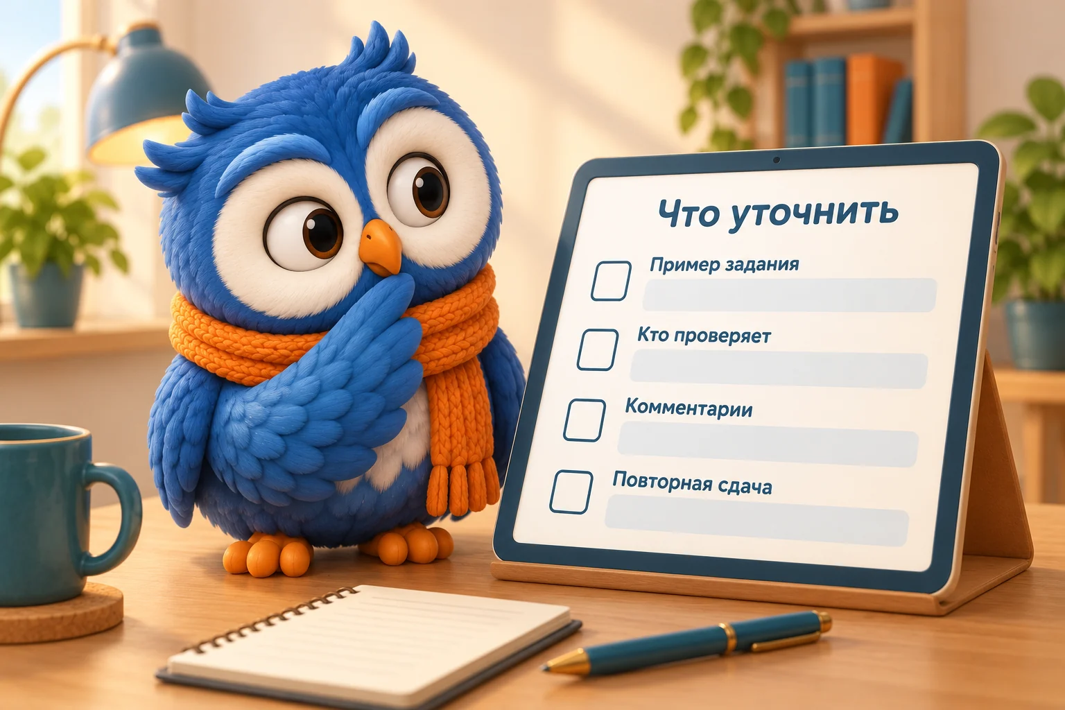 Планшет с пустыми полями для примера задания, проверяющего, комментариев и повторной сдачи.