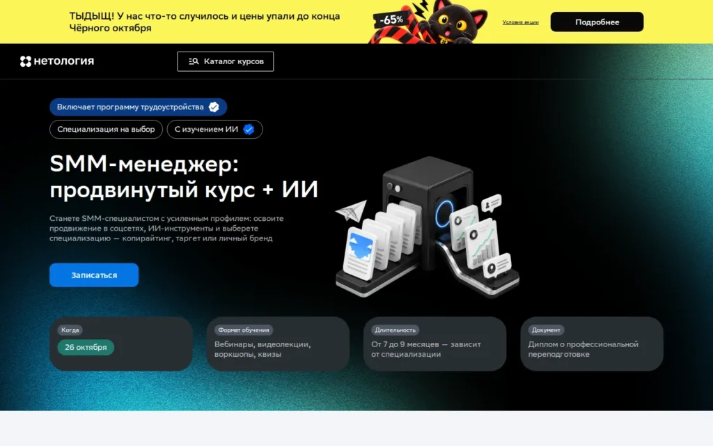 Первый экран курса на сайте школы
