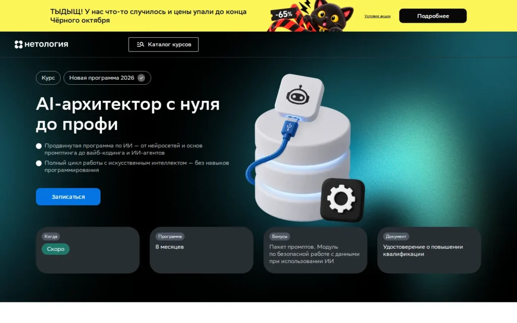 Первый экран курса на сайте школы