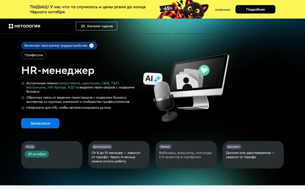 Первый экран курса на сайте школы